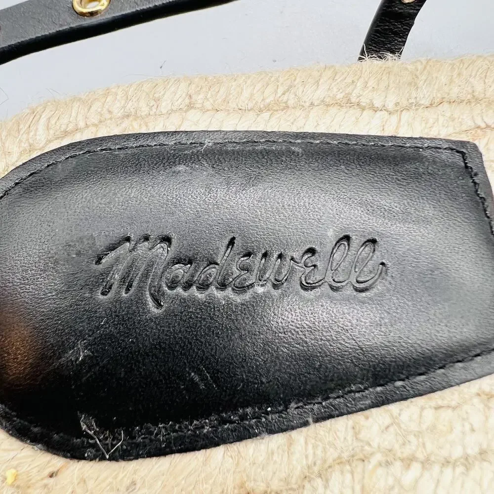 Madewell Sandals Womens 8 Black Leather Studded Strappy Thong Espadrille Shoes